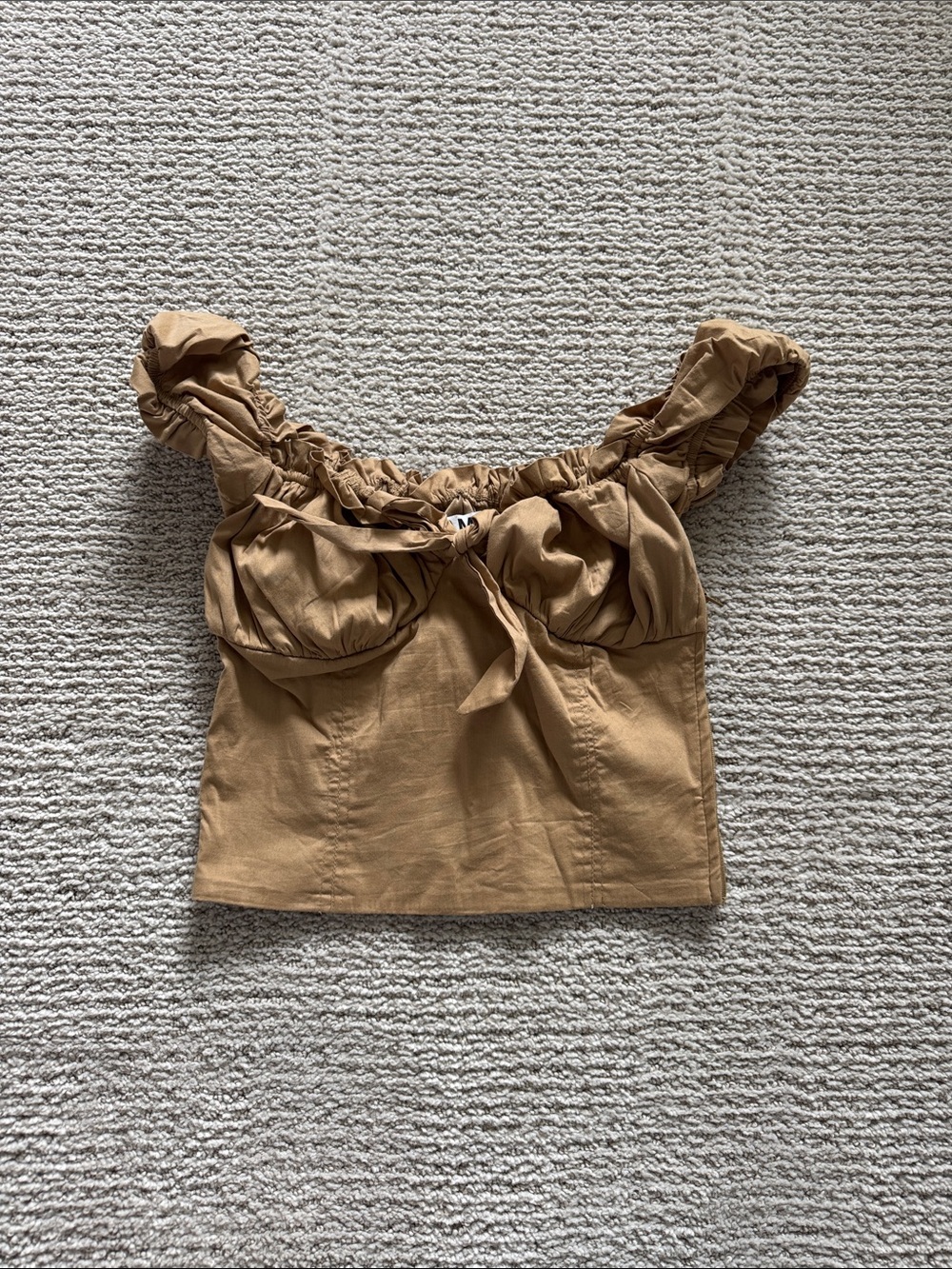 I.AM.GIA Tan Tie-Front Ruched Bustier Crop Top